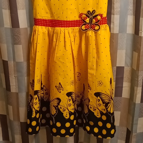 NWOT Shrawanti gold&black polkadot dress w butterflies & belt Sz 32 EU/23/14 US - Picture 14 of 15